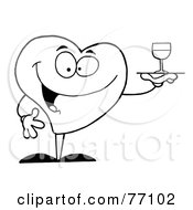 Royalty Free RF Clipart Illustration Of A Black And White Coloring Page Outline Of A Heart Serving Wine