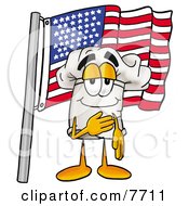 Chefs Hat Mascot Cartoon Character Pledging Allegiance To An American Flag