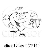 Royalty Free RF Clipart Illustration Of A Black And White Coloring Page Outline Of A Heart Angel