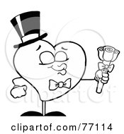 Royalty Free RF Clipart Illustration Of A Black And White Coloring Page Outline Of A Heart Holding Out Roses