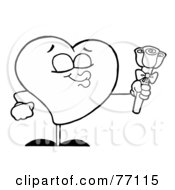 Royalty Free RF Clipart Illustration Of A Black And White Coloring Page Outline Of A Sweet Heart Holding Flowers
