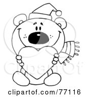 Poster, Art Print Of Black And White Coloring Page Outline Of A Bear Holding A Heart