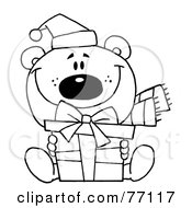 Poster, Art Print Of Black And White Coloring Page Outline Of A Bear Holding A Gift
