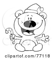Poster, Art Print Of Black And White Coloring Page Outline Of A Bear Holding A Candy Cane