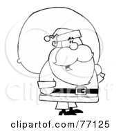 Poster, Art Print Of Black And White Coloring Page Outline Of A Santa With A Toy Sack