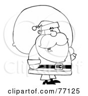 Royalty Free RF Clipart Illustration Of A Black And White Coloring Page Outline Of A Santa With A Toy Sack