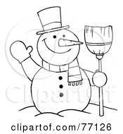 Poster, Art Print Of Black And White Coloring Page Outline Of A Snowman With A Broom