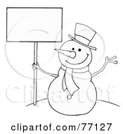 Poster, Art Print Of Black And White Coloring Page Outline Of A Snowman Holding A Sign