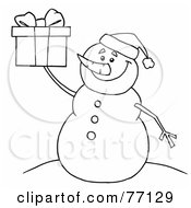 Poster, Art Print Of Black And White Coloring Page Outline Of A Snowman Holding A Gift