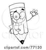 Royalty Free RF Clipart Illustration Of A Black And White Coloring Page Outline Of A Waving Pencil