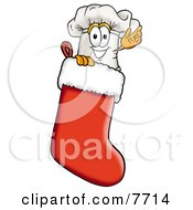 Chefs Hat Mascot Cartoon Character Inside A Red Christmas Stocking