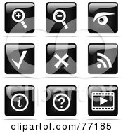 Royalty Free RF Clipart Illustration Of A Digital Collage Of Shiny Black And White Square Zoom Rss Information And Question Website Button Icons by Jiri Moucka