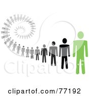 Royalty Free RF Clipart Illustration Of A Spiral Of Black And Gray Paper People Standing Behind A Green Leader Version 1