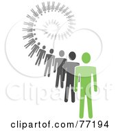 Royalty Free RF Clipart Illustration Of A Spiral Of Black And Gray Paper People Standing Behind A Green Leader Version 4