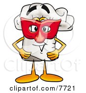 Chefs Hat Mascot Cartoon Character Wearing A Red Mask Over His Face