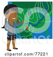 Poster, Art Print Of Smiling Hispanic Weather Girl Discussing Weather Patterns
