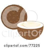 Royalty Free RF Clipart Illustration Of A Halved Coconut Fruit By A Whole Coconut