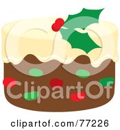 Poster, Art Print Of Christmas Fruit Cake With Vanilla Frosting And Holly