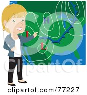 Poster, Art Print Of Smiling Caucasian Weather Girl Discussing Weather Patterns