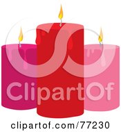 Poster, Art Print Of Red And Pink Candles With Lit Wicks And Melting Wax