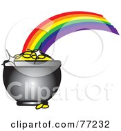 Royalty Free RF Clipart Illustration Of A Colorful Rainbow Shooting Off Of A Pot Of Shiny Gold by Rosie Piter