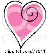 Royalty Free RF Clipart Illustration Of A Pink Heart Outlined In White And Black With A Swirl by Rosie Piter