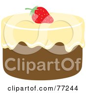 Royalty Free RF Clipart Illustration Of A Round Chocolate Cake With Vanilla Frosting And A Strawberry
