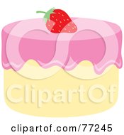 Poster, Art Print Of Round Vanilla Cake With Strawberry Frosting And A Strawberry