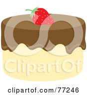 Poster, Art Print Of Round Vanilla Cake With Chocolate Frosting And A Strawberry