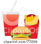 Poster, Art Print Of Sesame Seed Bun Cheeseburger With French Fries And A Cola