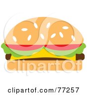Poster, Art Print Of Sesame Seed Bun Cheeseburger Garnished With Tomatoes And Lettuce