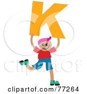 Poster, Art Print Of Alphabet Kid Holding A Letter Boy Holding K