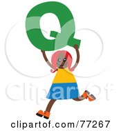 Royalty Free RF Clipart Illustration Of An Alphabet Kid Holding A Letter Girl Holding Q