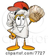 Chefs Hat Mascot Cartoon Character Catching A Baseball With A Glove