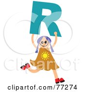 Alphabet Kid Holding A Letter Girl Holding R