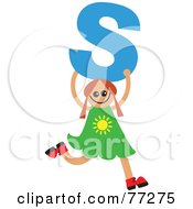 Poster, Art Print Of Alphabet Kid Holding A Letter Girl Holding S