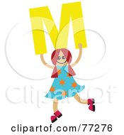 Poster, Art Print Of Alphabet Kid Holding A Letter Girl Holding M