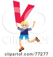 Poster, Art Print Of Alphabet Kid Holding A Letter Boy Holding V