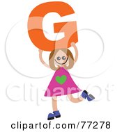 Poster, Art Print Of Alphabet Kid Holding A Letter Girl Holding G