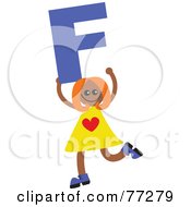 Royalty Free RF Clipart Illustration Of An Alphabet Kid Holding A Letter Girl Holding F