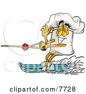 Chefs Hat Mascot Cartoon Character Waving While Water Skiing