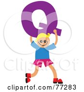 Royalty Free RF Clipart Illustration Of An Alphabet Kid Holding A Letter Boy Holding Q