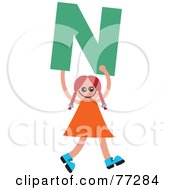 Poster, Art Print Of Alphabet Kid Holding A Letter Girl Holding N