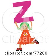 Poster, Art Print Of Alphabet Kid Holding A Letter Girl Holding Z