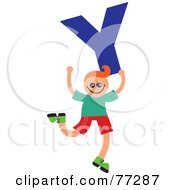 Poster, Art Print Of Alphabet Kid Holding A Letter Boy Holding Y