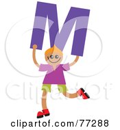 Royalty Free RF Clipart Illustration Of An Alphabet Kid Holding A Letter Boy Holding M