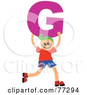 Poster, Art Print Of Alphabet Kid Holding A Letter Boy Holding G