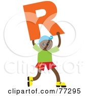 Alphabet Kid Holding A Letter Boy Holding R