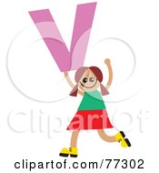 Poster, Art Print Of Alphabet Kid Holding A Letter Girl Holding V