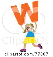 Poster, Art Print Of Alphabet Kid Holding A Letter Girl Holding W